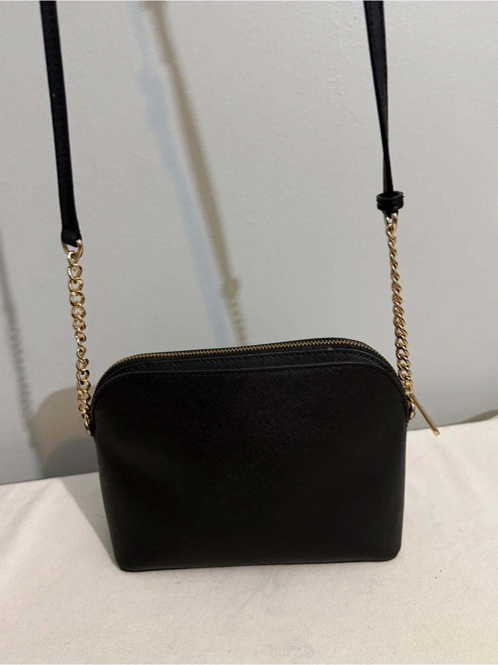 Michael Kors Black Saffiano Leather Dome Crossbody with Gold Hardware